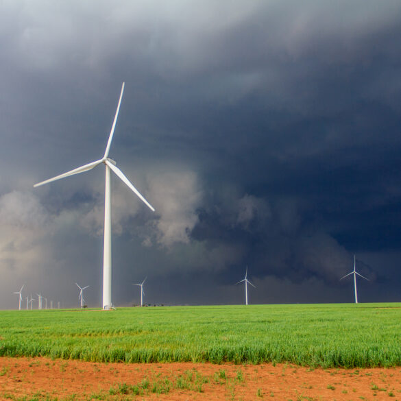 Wall Cloud behind windmills