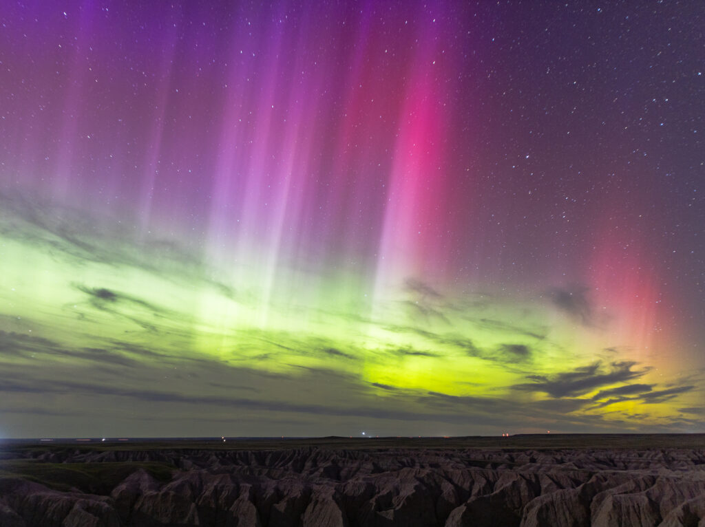 Light Pillars over the Badlands