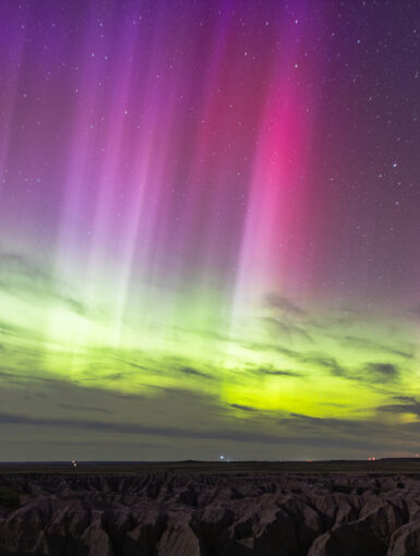 Light Pillars over the Badlands